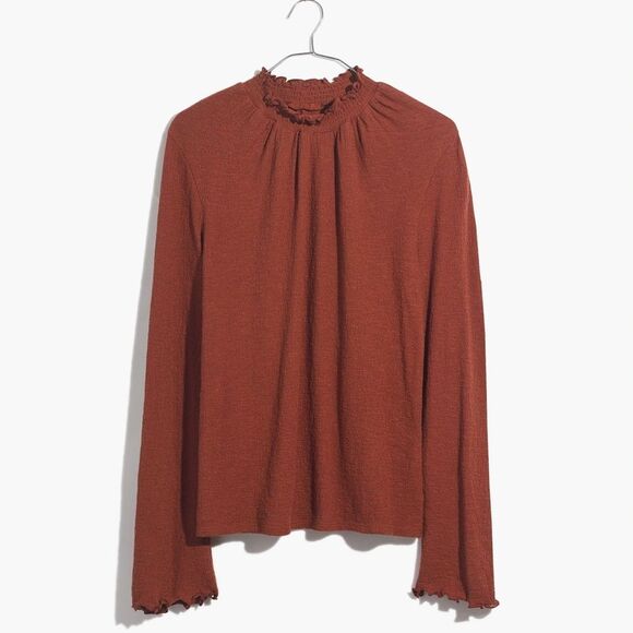 Madewell Rust Texture & Thread Ruffled Mockneck Long Sleeve Light Top XS - Picture 5 of 5